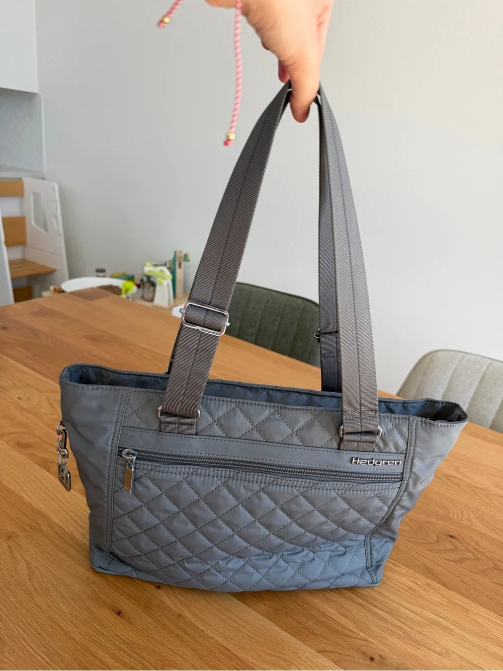 Hedgren Stella Quilted Light Gray Laptop Tote Bag - Stylish Everyday Work Bag